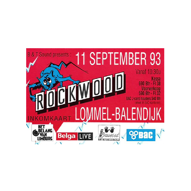 Rockwood Festival Lommel - inkomticket 11-09-1993